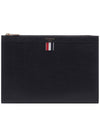 Pebble Grain Three Stripes Zipper Small Clutch Bag Black - THOM BROWNE - BALAAN 3