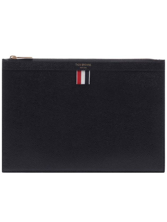 Pebble Grain Three Stripes Zipper Small Clutch Bag Black - THOM BROWNE - BALAAN 2