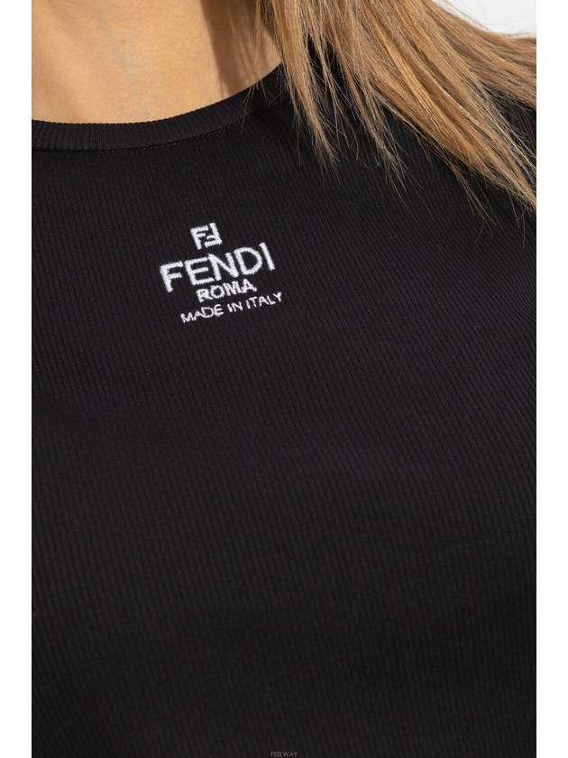 Logo Cotton Crop Short Sleeve T-Shirt Black - FENDI - BALAAN 3