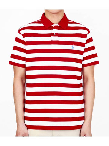 Embroidery Logo Stripes Cotton Polo Shirt White Red - POLO RALPH LAUREN - BALAAN 1