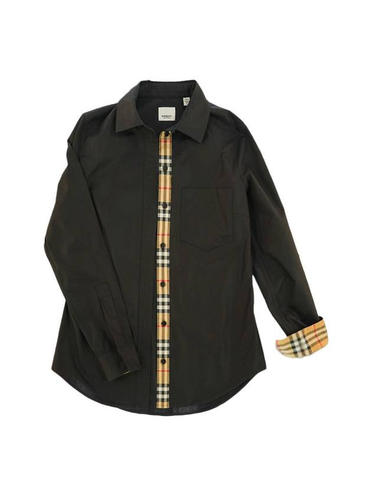 Women's Check Slim Fit Cotton Long Sleeve Shirt Black - BURBERRY - BALAAN 1