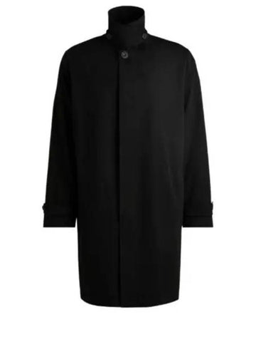 Water Repellent Regular Fit Gabardine Single Coat Black - HUGO BOSS - BALAAN 1