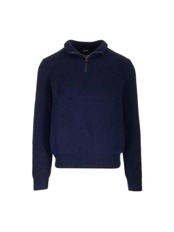 Mock Neck Half Zip-Up Knit Top Navy - A.P.C. - BALAAN 1