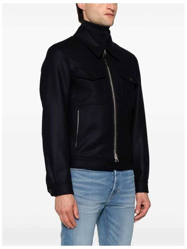 Light Melton Officer Zip Up Jacket Navy - TOM FORD - BALAAN 3