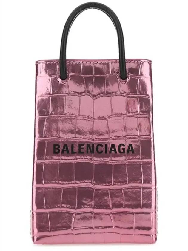 Crocodile Embossed Phone Holder Mini Cross Bag Pink - BALENCIAGA - BALAAN 1