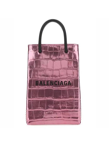 Crocodile Embossed Phone Holder Mini Cross Bag Pink - BALENCIAGA - BALAAN 1