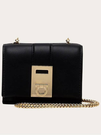 Hug Chain Leather Cald Wallet Black - SALVATORE FERRAGAMO - BALAAN 2