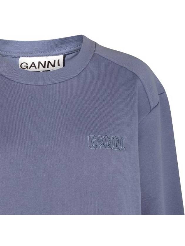 Women's Logo Print Cotton Sweatshirt Blue - GANNI - BALAAN 6