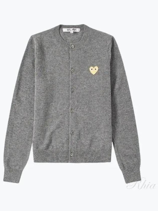 Women's Gold Heart Wappen Wool Cardigan Grey - COMME DES GARCONS - BALAAN 2