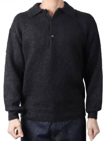 Men s Brushed Super Kid Mohair Knit Polo Ink Black A23AP03KM INKBLACK 1120993 - AURALEE - BALAAN 1