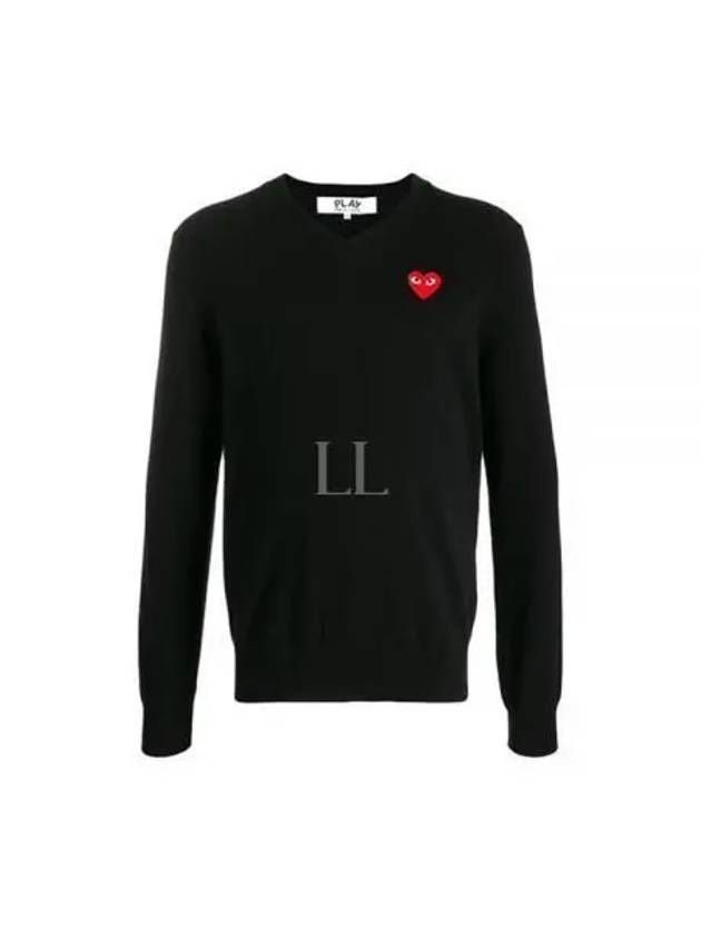 Red Heart Wappen V-Neck Wool Knit P1 N002 1 Black - COMME DES GARCONS - BALAAN 2