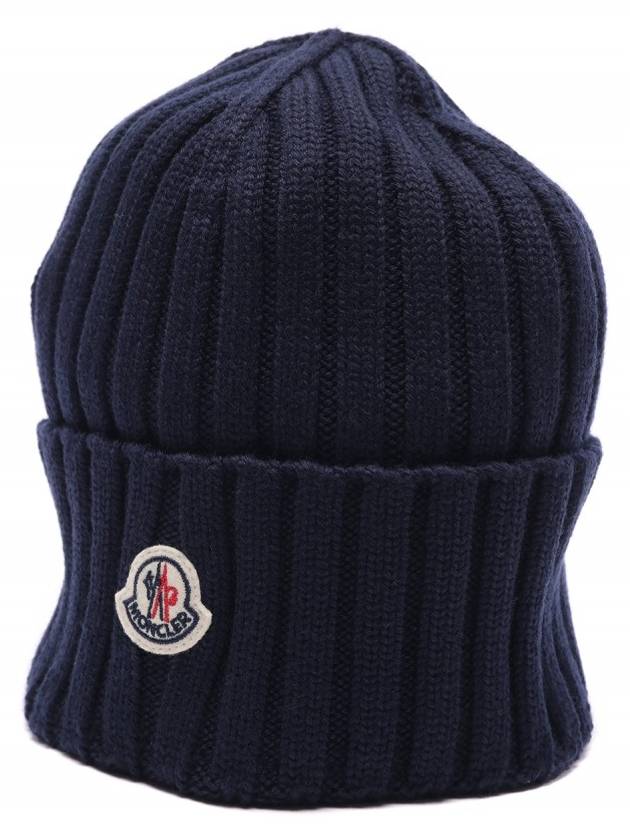 Logo Patch Wool Beanie Navy - MONCLER - BALAAN 4