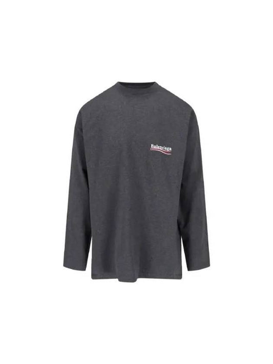 Embroidered Logo Cotton Long Sleeve T-Shirt Grey - BALENCIAGA - BALAAN 2