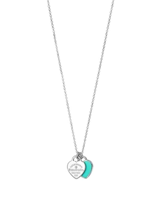 Double Heart Pendant Diamond Necklace Blue Silver - TIFFANY & CO. - BALAAN 1