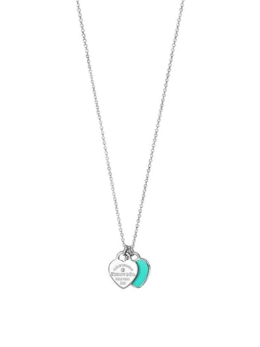 Double Heart Pendant Diamond Necklace Blue Silver - TIFFANY & CO. - BALAAN 1