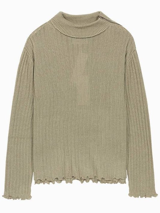 Stitch Neck Zipper Green Women's Ribbed Knit S51HA1172S17978705 - MAISON MARGIELA - BALAAN 1