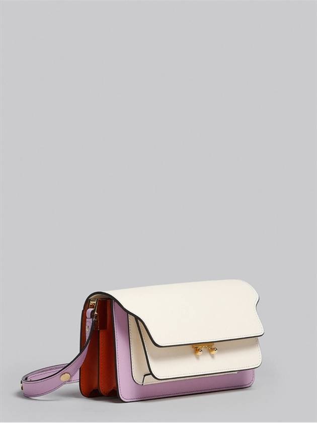 Color Block Trunk Leather Shoulder Bag White Light Lila - MARNI - BALAAN 4