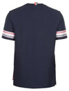 Textured Cotton Stripe Short Sleeve T-Shirt Navy - THOM BROWNE - BALAAN 8