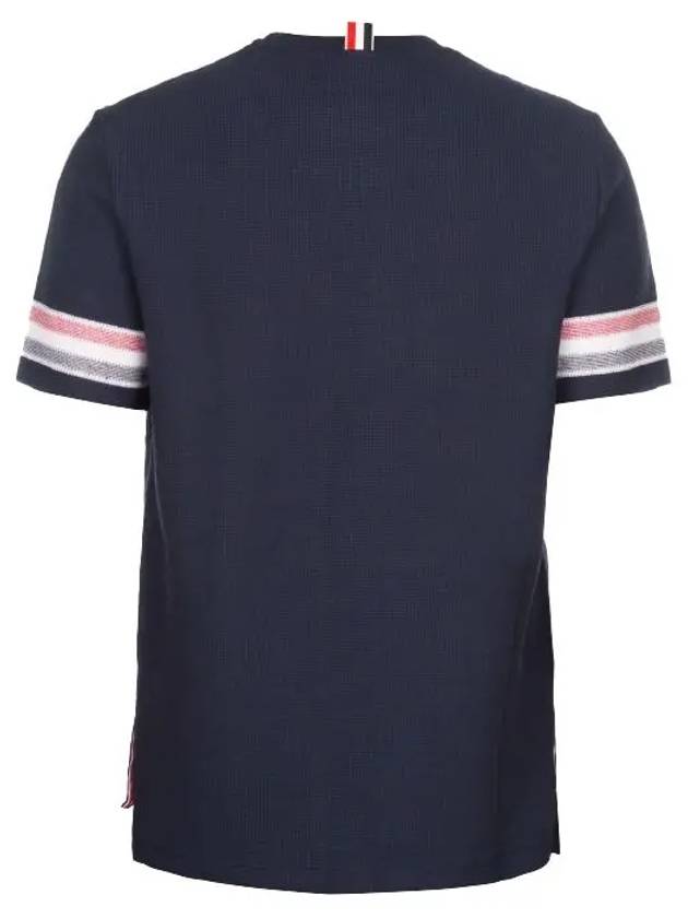 Textured Cotton Stripe Short Sleeve T-Shirt Navy - THOM BROWNE - BALAAN 3