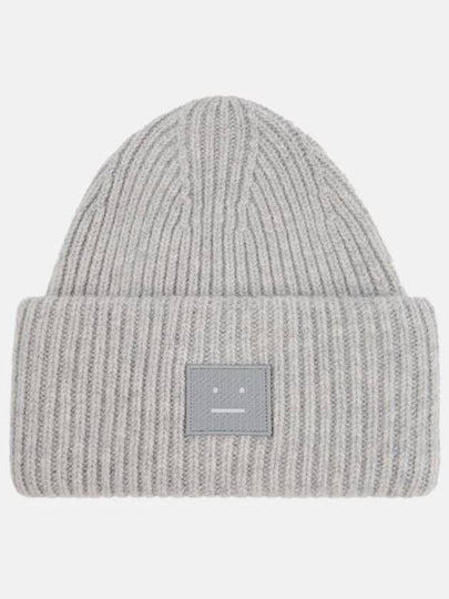 Face Patch Ribbed Wool Beanie Grey - ACNE STUDIOS - BALAAN 2