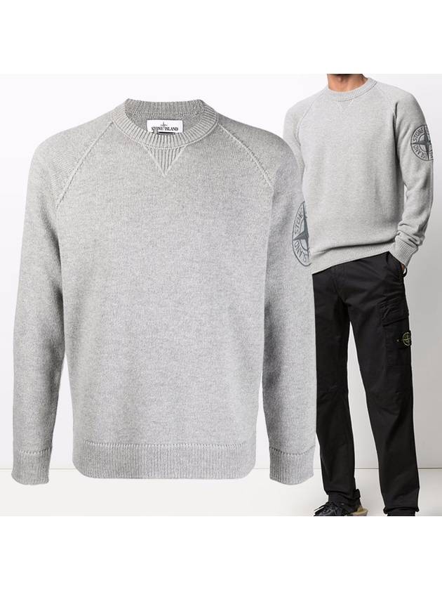 Geelong Wool Embroidery Crewneck Knit Top Light Grey - STONE ISLAND - BALAAN 2