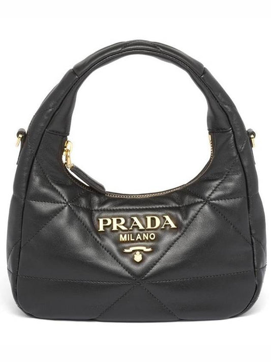 topstitched embellished nappa leather mini tote bag black - PRADA - BALAAN.