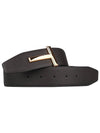 Gold Soft Grain Leather T Icon Belt Brown Black - TOM FORD - BALAAN 2