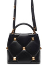 Roman Stud Small Top Handle Tote Bag Black - VALENTINO - BALAAN 5