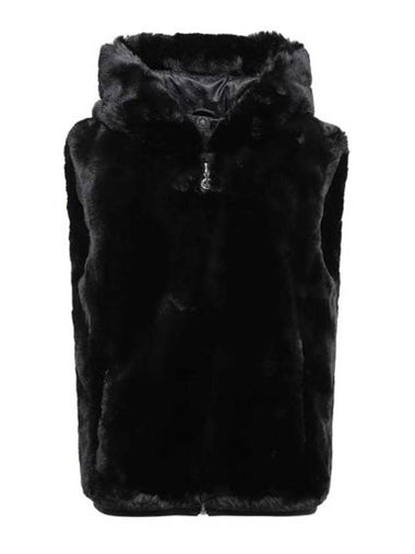 State Bunny Fur Hooded Vest Black - MOOSE KNUCKLES - BALAAN 1