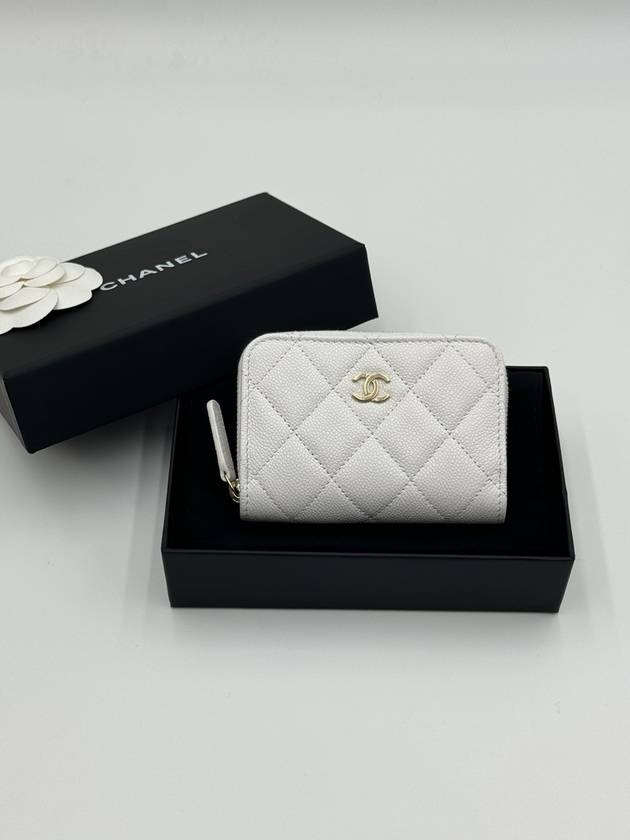 Women's classic zipper card wallet caviar white gold AP0216 - CHANEL - BALAAN 2