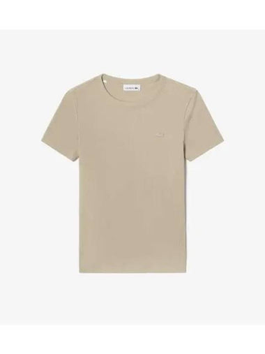 Women s rib tissue slim fit t shirt light beige - LACOSTE - BALAAN 1