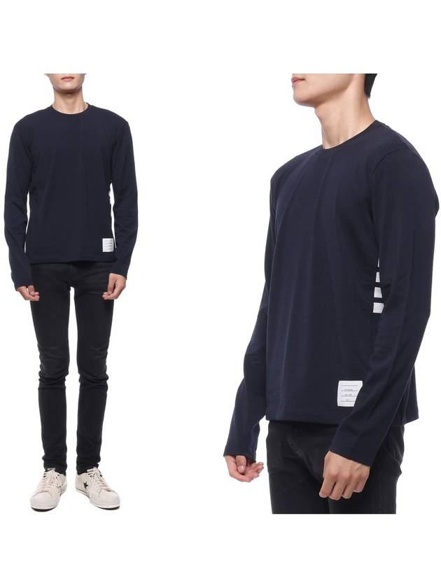 Wool Jersey 4-Bar Long Sleeve T-Shirt Navy - THOM BROWNE - BALAAN 3