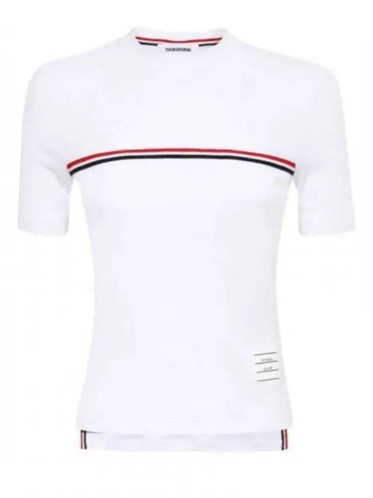 Women's High Twist Rip Stripe Short Sleeve T Shirt White - THOM BROWNE - BALAAN 2