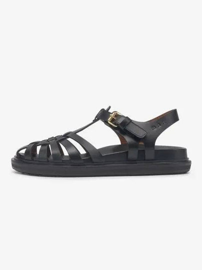 Leather Flat Sandals Black - MARNI - BALAAN 2