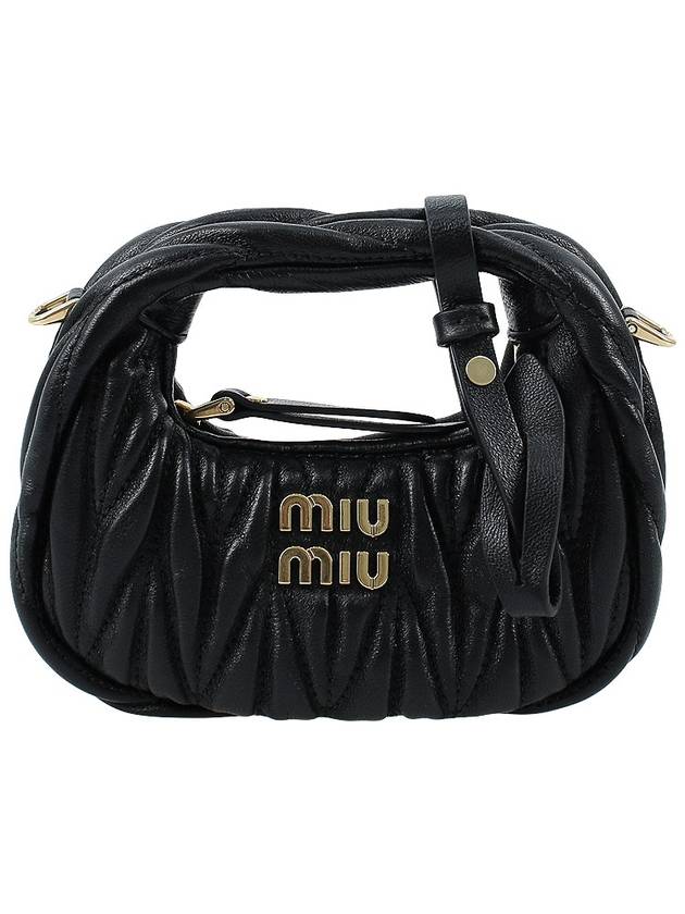 Wander Matelasse Micro Nappa Leather Hobo Mini Bag Black - MIU MIU - 3