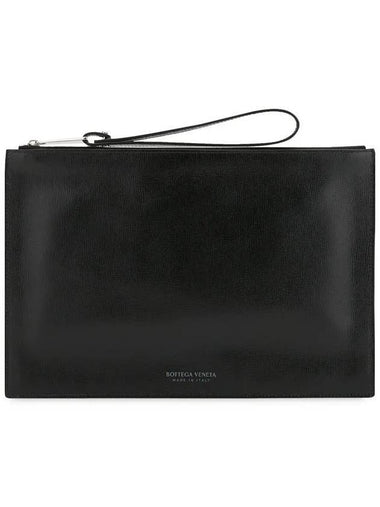 Leather Strap Clutch Bag Black - BOTTEGA VENETA - BALAAN 1