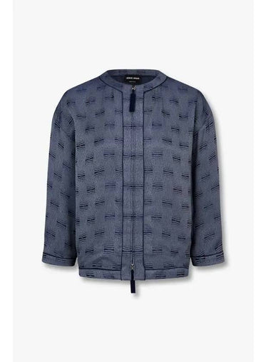 Women s Jacquard Rayon Zip up Jacket Dark Navy - GIORGIO ARMANI - BALAAN 1