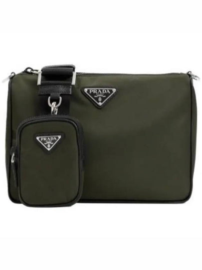 Triangle Logo Re-Nylon Saffiano Leather Shoulder Bag Tundra Khaki Green - PRADA - BALAAN 2