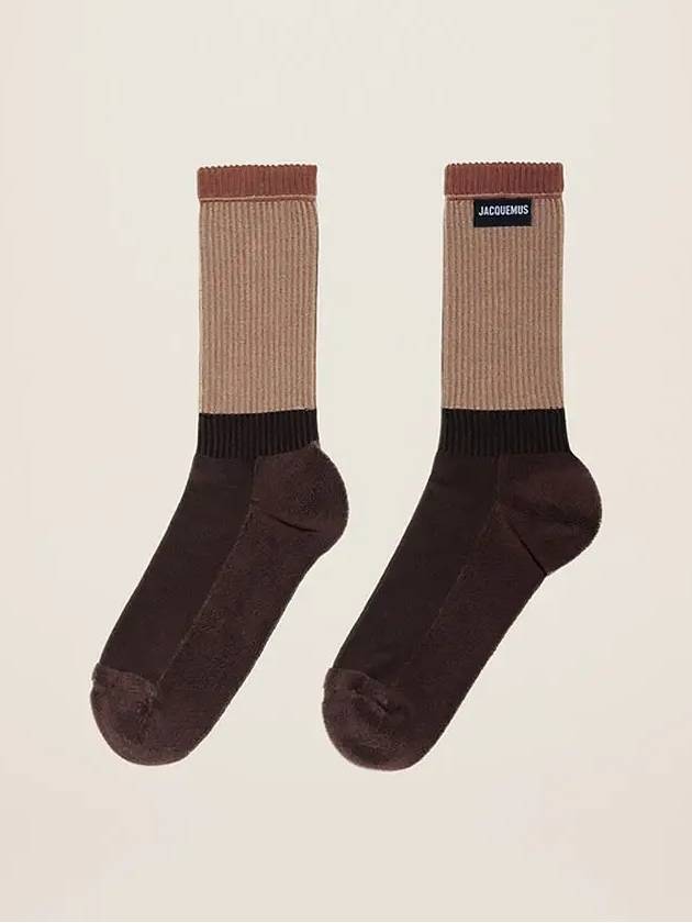 Les Casites Logo Label Cotton Socks Brown - JACQUEMUS - BALAAN 3