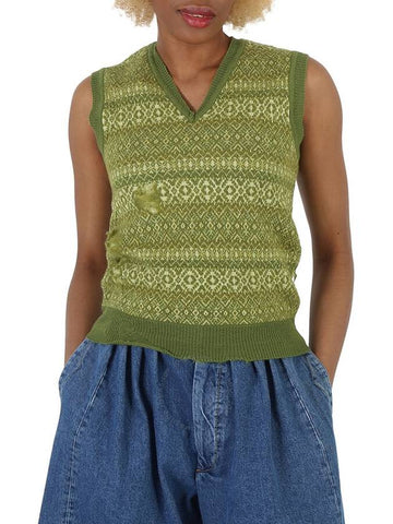 Maison Margiela Green Distressed Fair Isle Knitted Sweater Vest, Size X-Small - MAISON MARGIELA - BALAAN 1