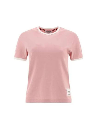 Women's Melange Jersey Ringer Short Sleeve T-Shirt Light Pink - THOM BROWNE - BALAAN 2