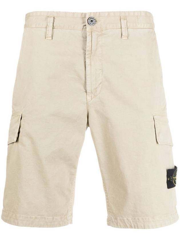 Logo Patch Bermuda Shorts Beige - STONE ISLAND - BALAAN.