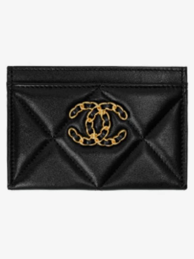 19 Gold Chain Logo Quilted Lambskin Card Wallet Black - CHANEL - BALAAN 2