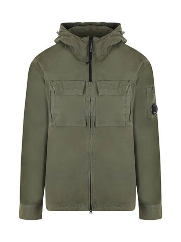 Heavy Poplin Emerized Shirt Hooded Jacket Green - CP COMPANY - BALAAN 1