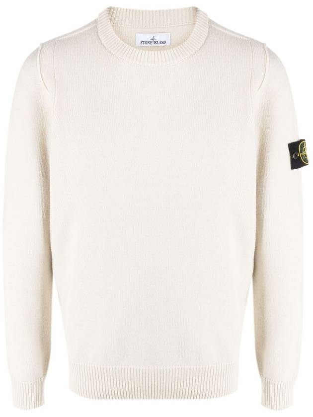 Logo Patch Crew Neck Wool Knit Top Off-White - STONE ISLAND - BALAAN 3