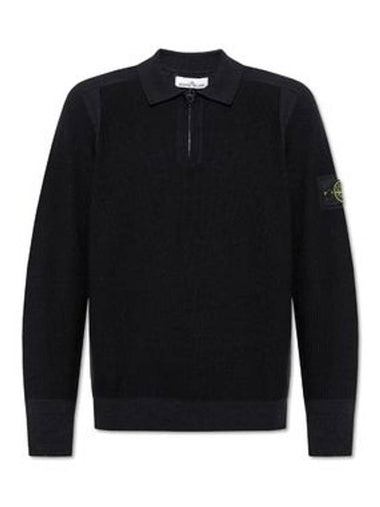 Half Zip Knit Polo Shirt Black - STONE ISLAND - BALAAN 1