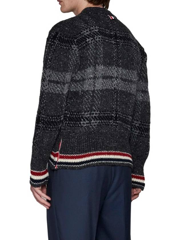 Donegal Tartan Stripe V-Neck Cardigan Grey - THOM BROWNE - BALAAN 4