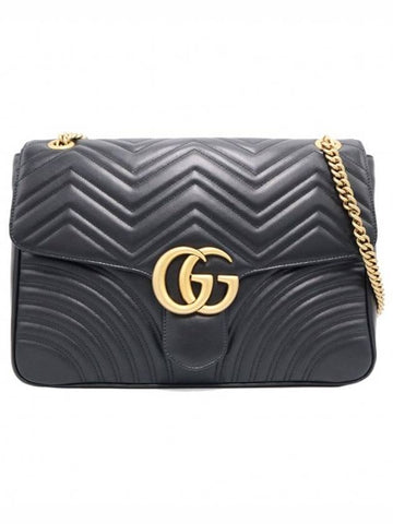 Women s Gucci 498090 Black Matelasse Chevron Gold Chain GG Marmont Large Shoulder Bag gt Gangbuk used luxury goods - GUCCI - BALAAN 1