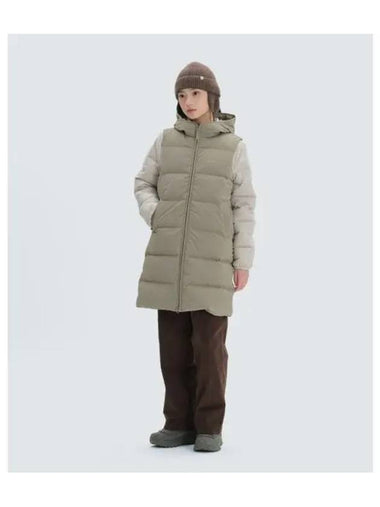 Women s hooded mid length lightweight down vest Olive S24WWGDV65 - SNOW PEAK - BALAAN 1