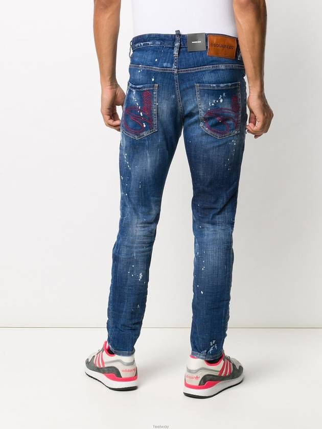 Men's Back Pocket Embroidery Skater Jeans Blue - DSQUARED2 - BALAAN 6